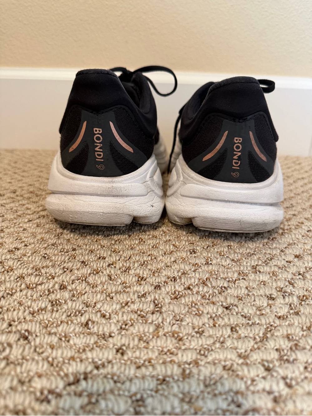 Hoka Bondi 9 Sneakers - Black with Rose Gold Accents - Picture 2 of 5